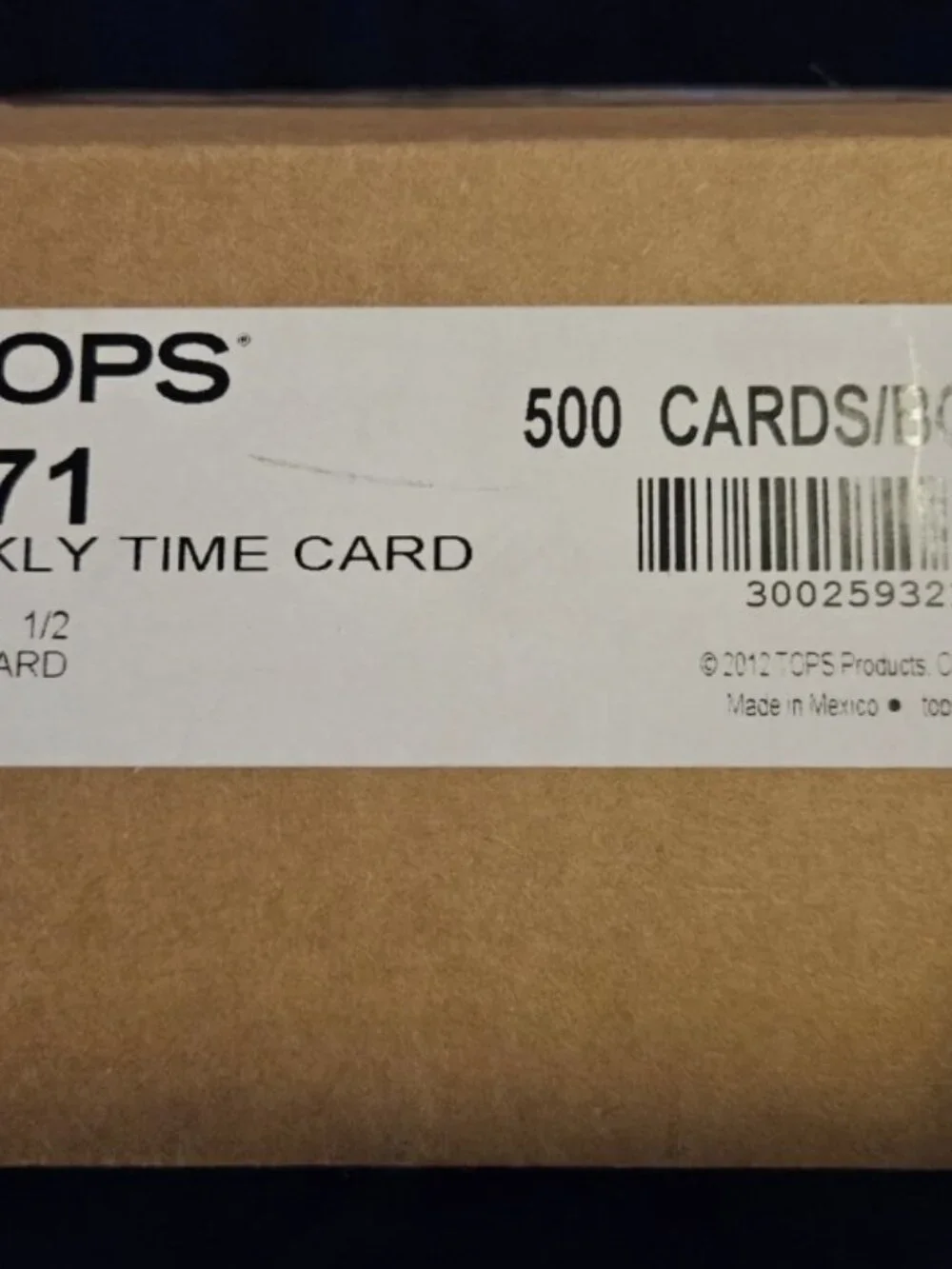 500ct Tops Weekly Time Cards #1271 | One Sided | Manila 3 3/8 x 5 1/2 New